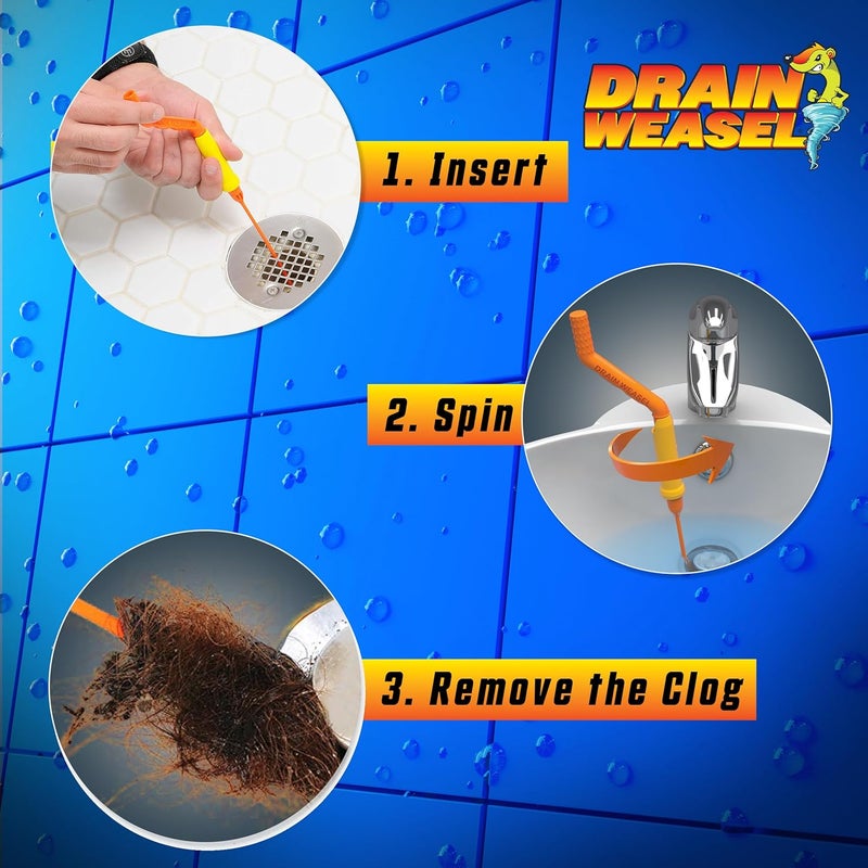FlexiSnake Pro Drain Weasel Sink Snake Cleaner with New Molded Tip - 18″ - Drain Snake Clog Remover Tool with Rotating Handle & 5 Wand Refills - Easy to Use on Drains & Grates - Made in USA - 5-Pack - Image 3